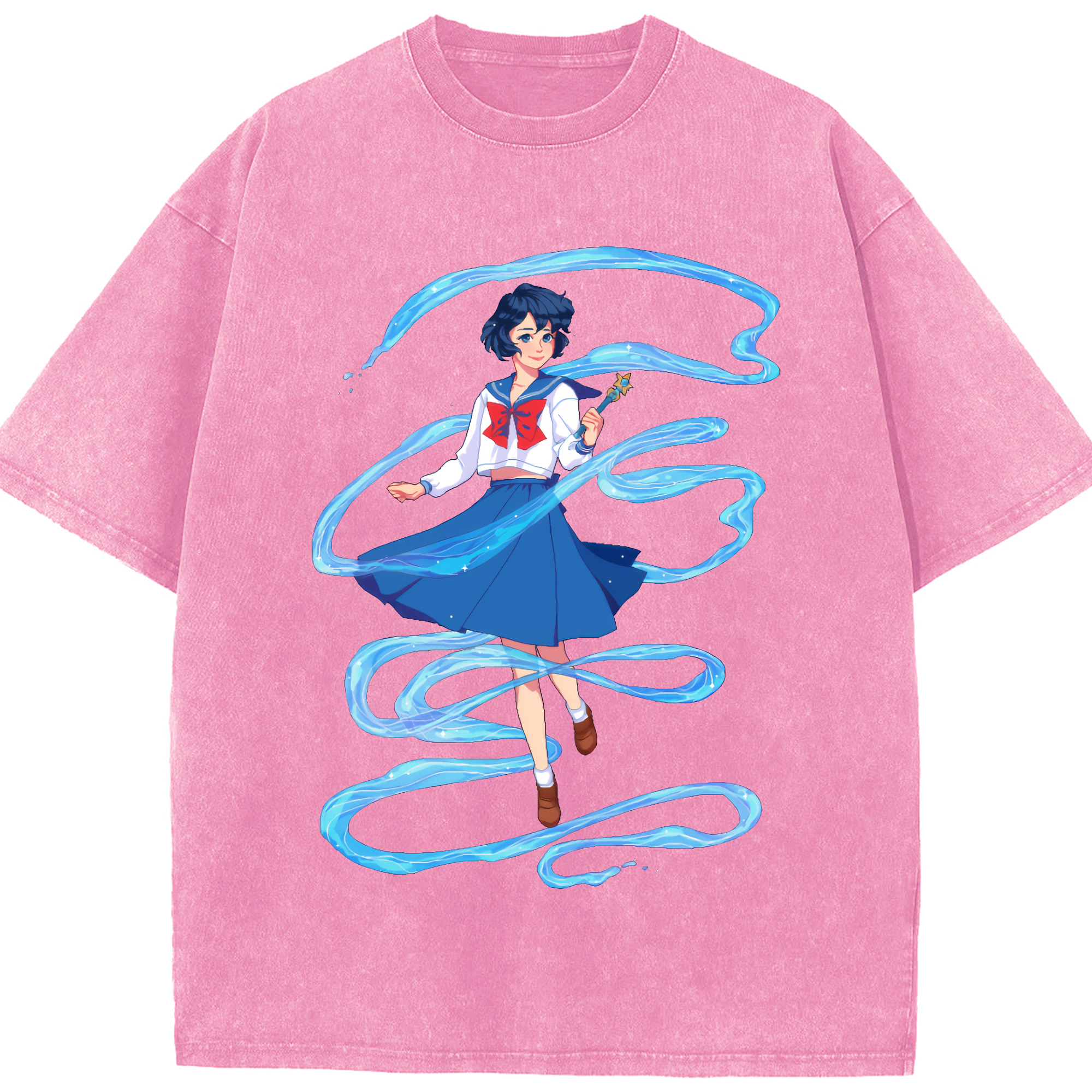 （画像用） 美少女戦士セーラームーン 水野 亜美 みずの あみ Sailor Moon Mizuno Ami 綿100% ヴィンテージ風 半袖Tシャツ（フロントプリント）